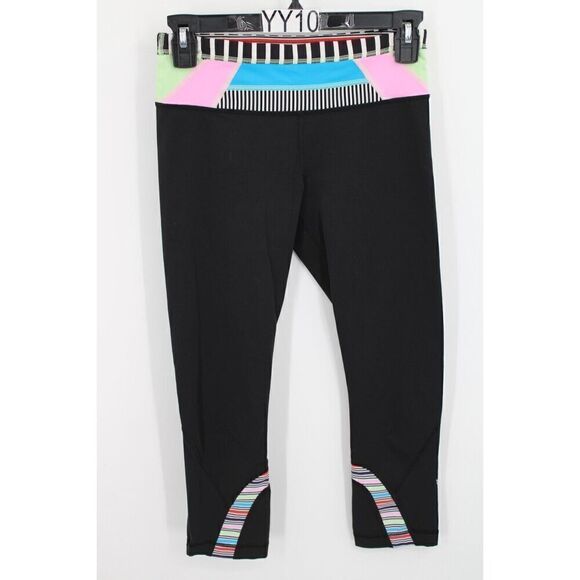 Lululemon Womens Run: Inspire Crop II Seawheeze Colorful Geometric Black 4 - Picture 1 of 7